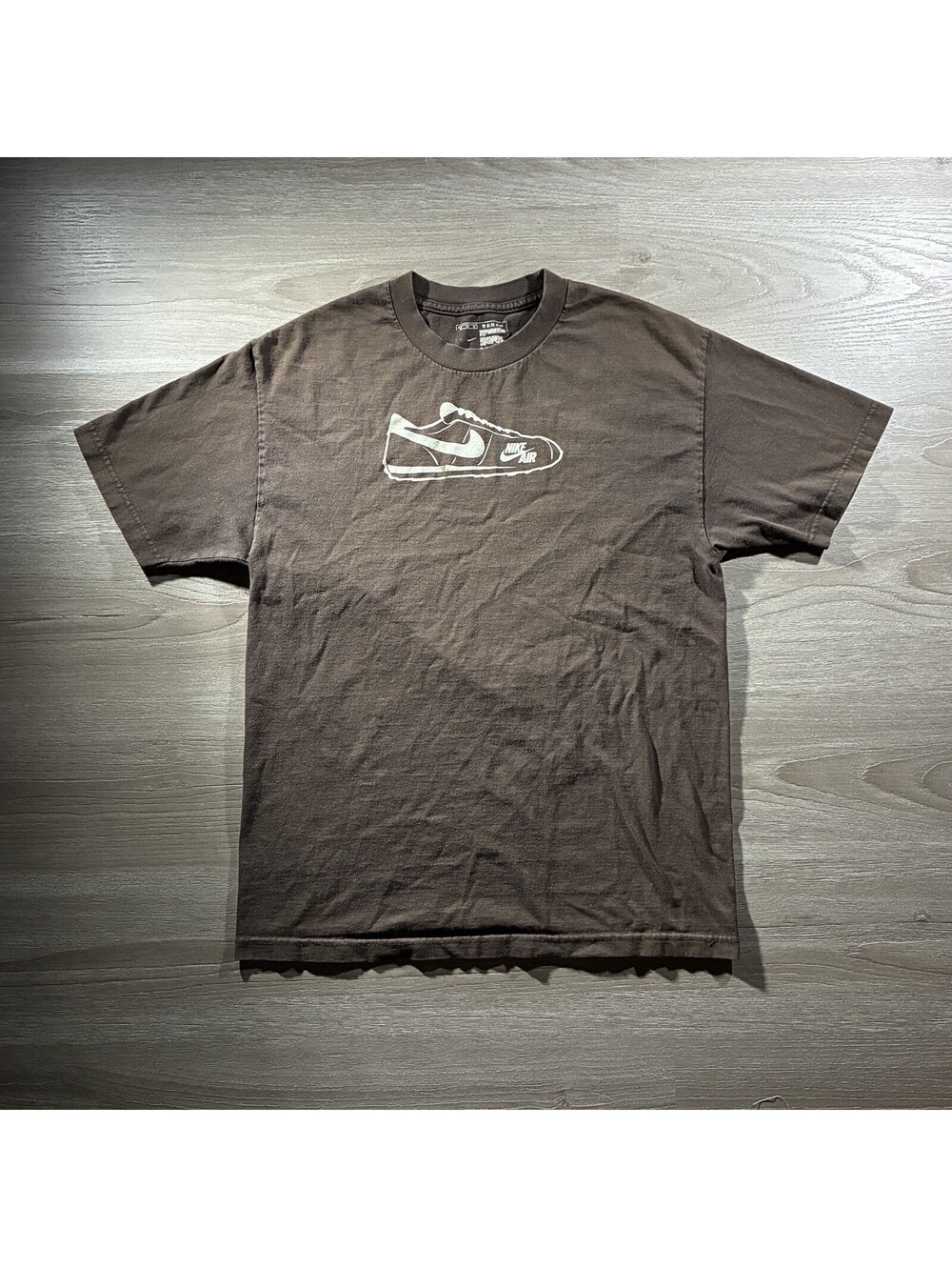 Vintage Nike Mens M Brown Nike Air Sneaker Shoe Graphic T Shirt Y2K Faded 2000s